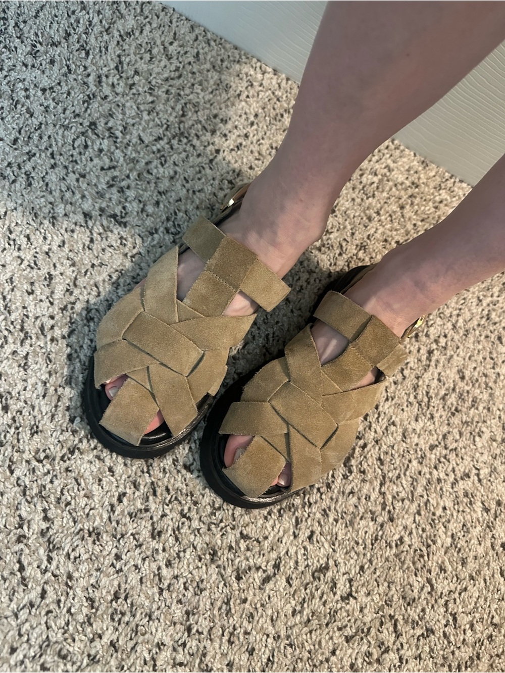 Pilcro Woven Suede Sandals in Tan